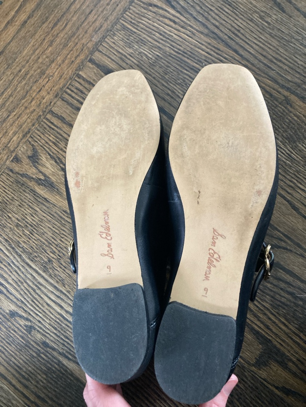 Sam Edelman Black Mary Jane Leather Flats with Gold Buckle - Picture 4 of 6